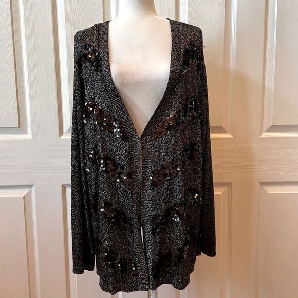 BLACK METALLIC WITH SEQUINS CARDIGAN SIZE 3X by DANA BUCHMAN NWT - Picture 1 of 8